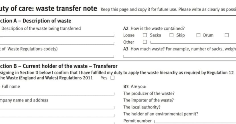 Waste Transfer Note Example