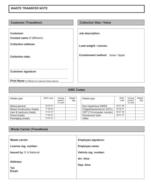 example waste transfer note